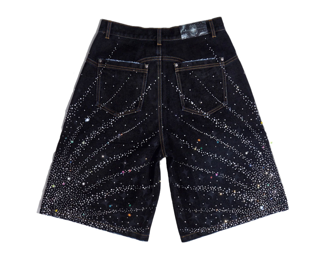 Birth of Royal Child 20K Diamond Starlight Denim Shorts IN Black