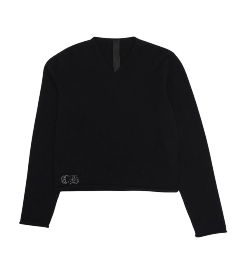Chrome Hearts Rhinestone Hairy Cross Cashmere V-Neck Sweater Black