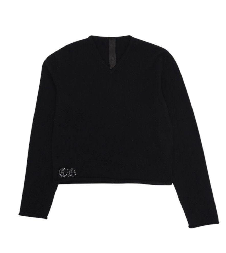 Chrome Hearts Rhinestone Hairy Cross Cashmere V-Neck Sweater Black