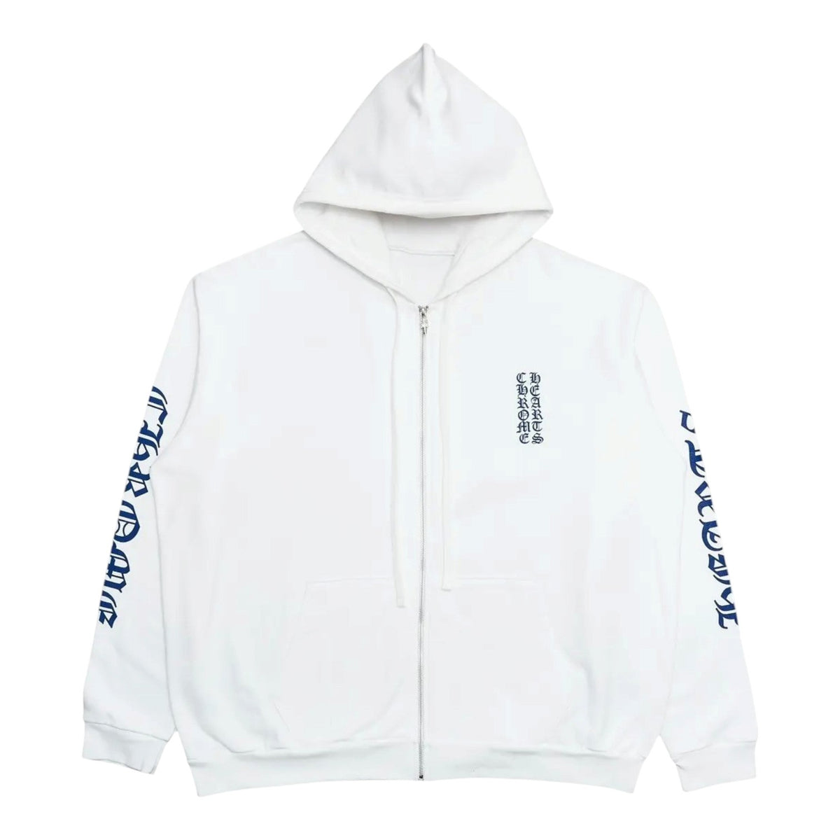 Chrome Hearts Vertical Logo Zip-Up Hoodie White Blue