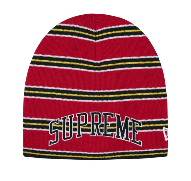 Supreme New Era Stripe Beanie Red