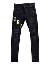 Amiri Logo Patch Distressed Denim Black Cream