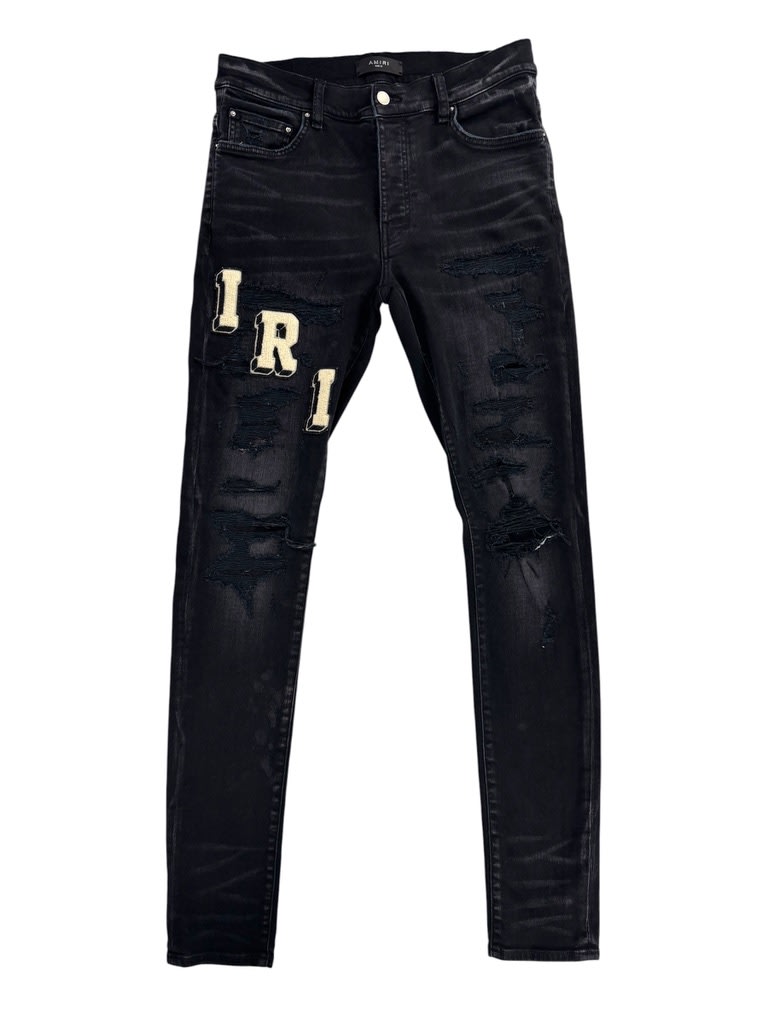 Amiri Logo Patch Distressed Denim Black Cream