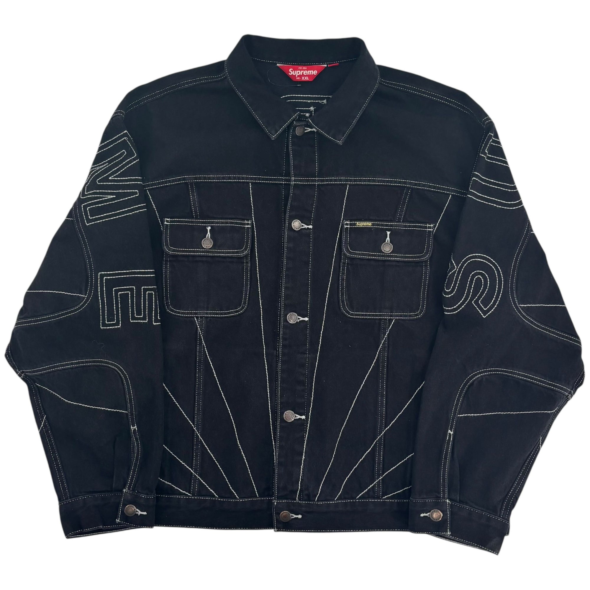 Supreme Radial Embroidered Denim Trucker Jacket Black
