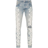 Amiri Hibiscus Floral Print Skinny Jeans