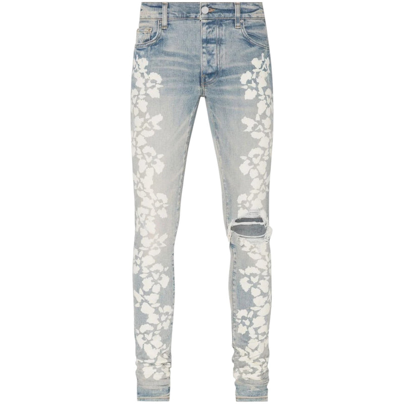 Amiri Hibiscus Floral Print Skinny Jeans