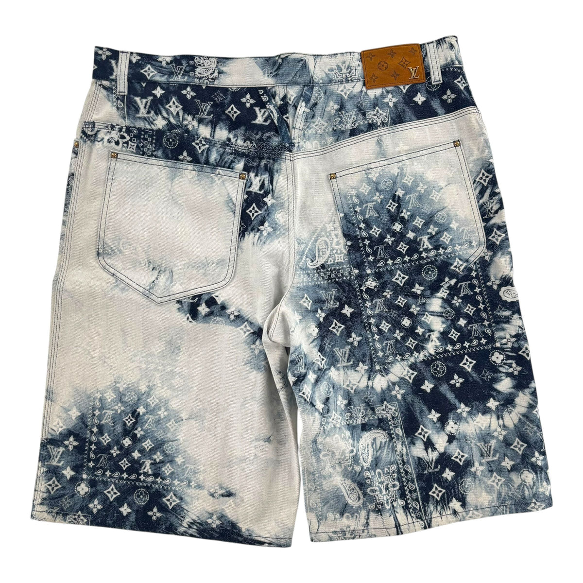 Louis Vuitton Bleached Bandana Monogram Denim Shorts Blue