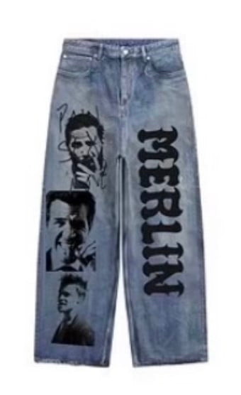 Merlins Father Triple Face Denim Pants Blue Black