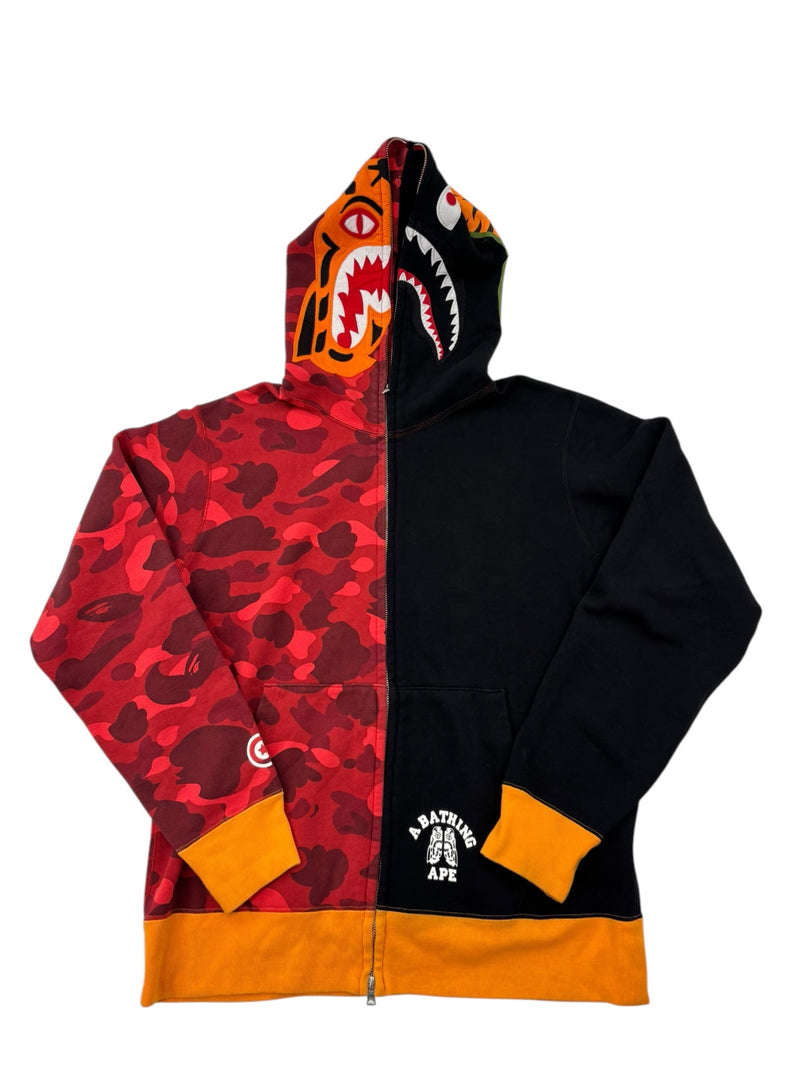 Bape Color Camo Tiger Shark Half Hoodie