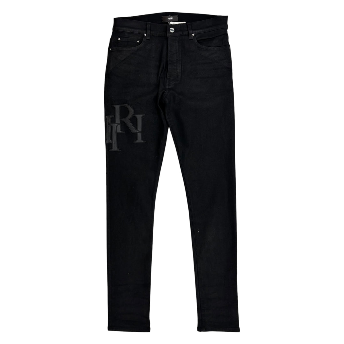 Amiri Waxed Staggered Logo Skinny Jean Black