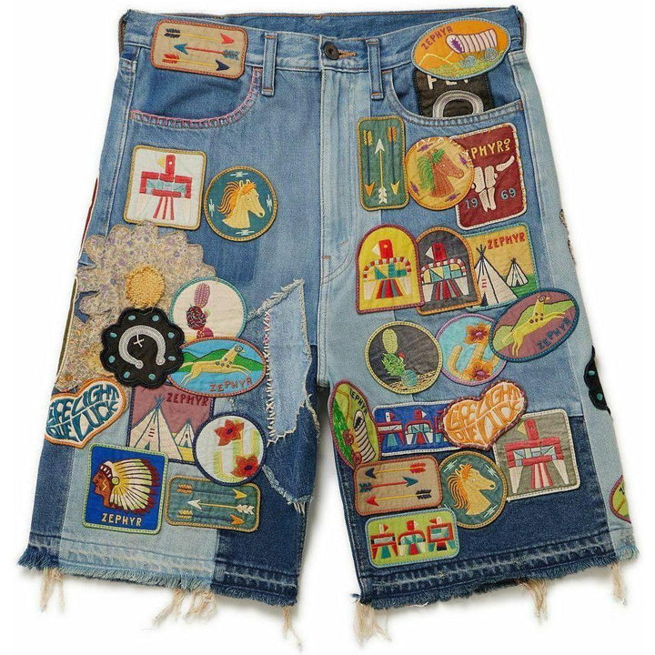 Kapital Patchwork Denim Shorts