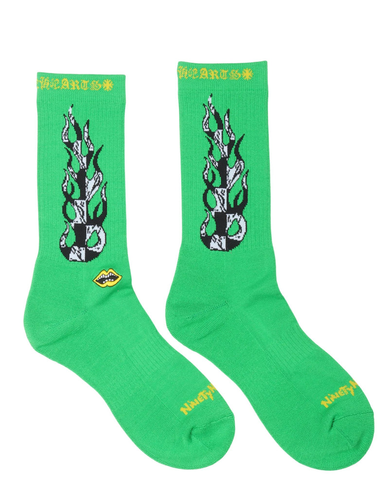 Chrome Hearts Matty Boy Flame Single Sock Green Black Flames