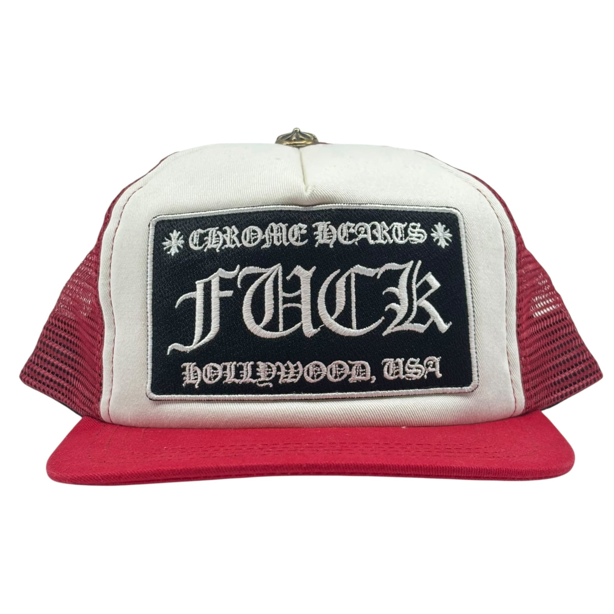 Chrome Hearts FUCK Hollywood Trucker Hat Red White