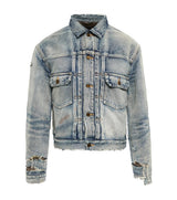 YSL Distressed Denim Jacket Light Wash