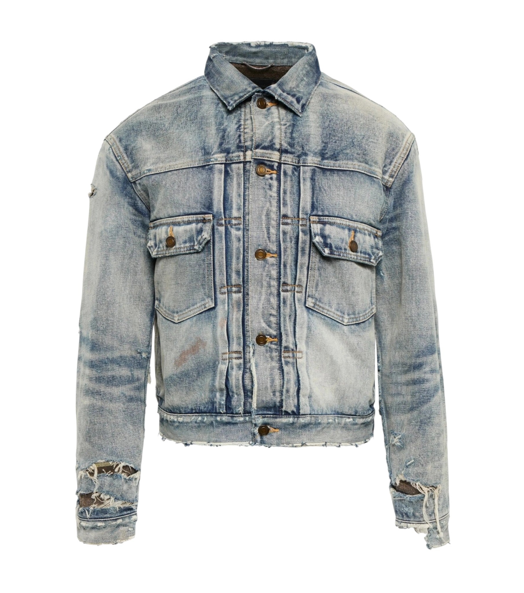 YSL Distressed Denim Jacket Light Wash