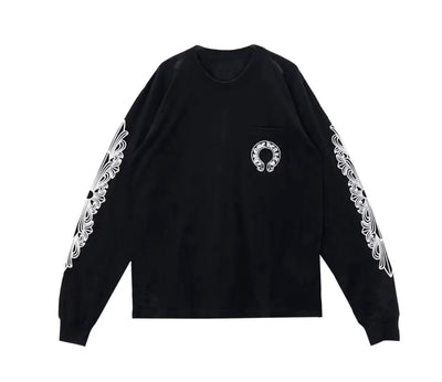 Chrome Hearts Horseshoe Floral Long-Sleeve Pocket Tee Black