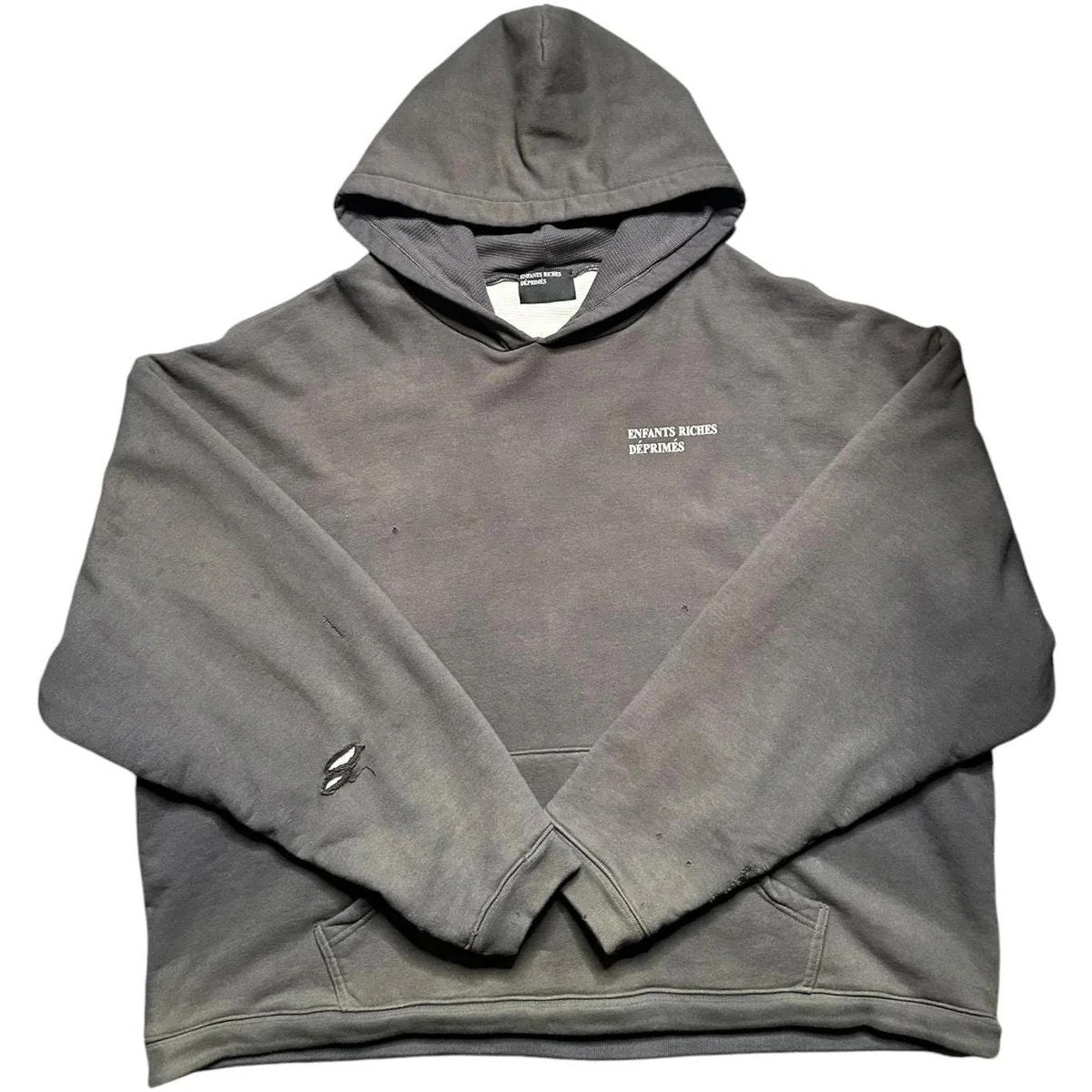 ERD Thermal Lined Distressed Logo Hoodie Grey