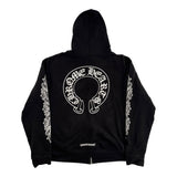 Chrome Hearts Horseshoe Floral Cross Sleeve Zip Up Hoodie Black/White