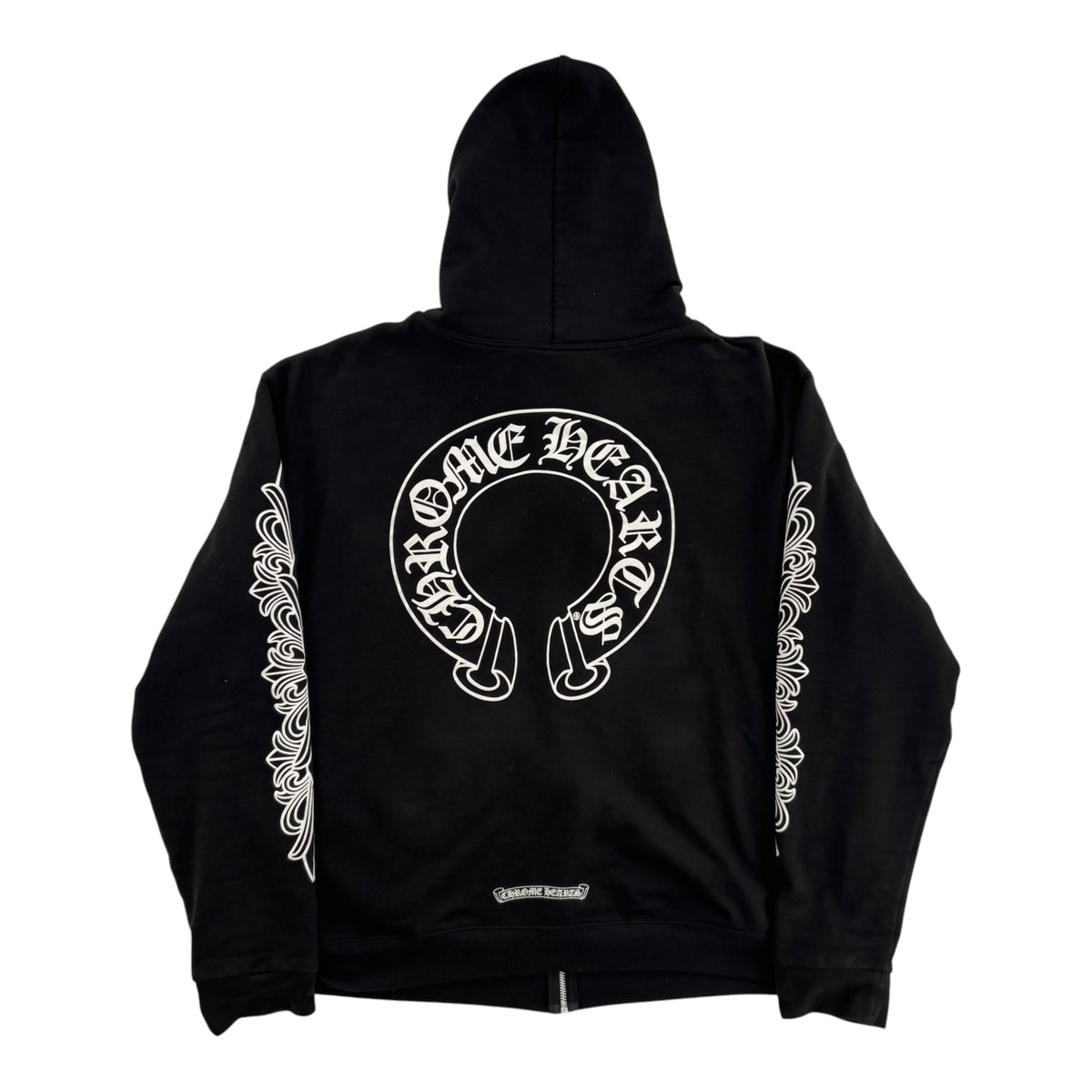 Chrome Hearts Horseshoe Floral Cross Sleeve Zip Up Hoodie Black/White