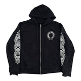 Chrome Hearts Horseshoe Floral Cross Sleeve Zip Up Hoodie Black/White