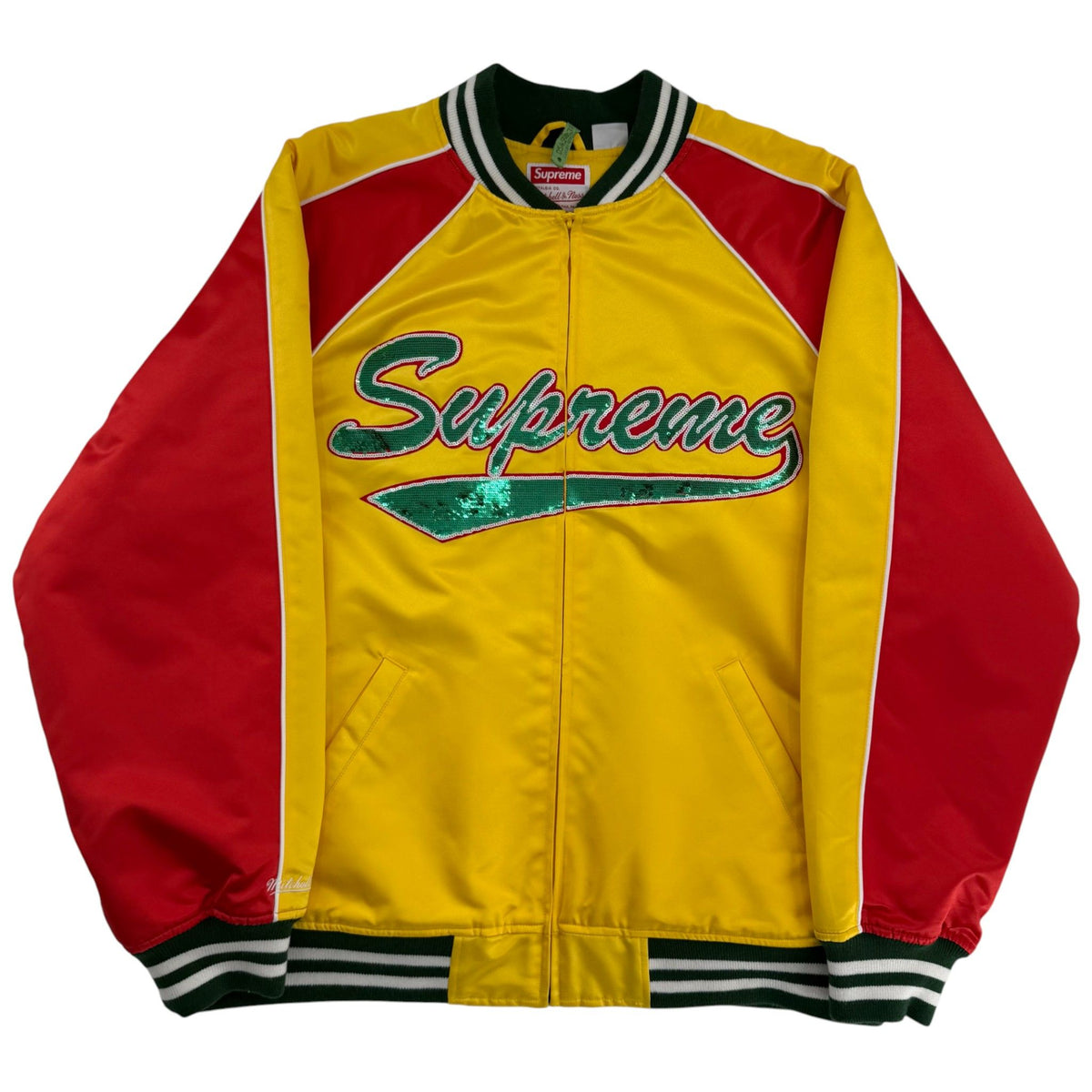 Supreme Mitchell & Ness Sequin Logo Varsity Jacket Gold