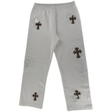 Chrome Hearts Leopard & White Leather Patch Sweatpants White