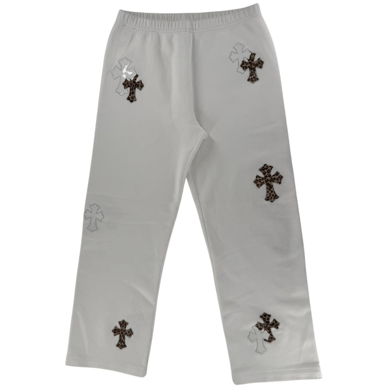 Chrome Hearts Leopard & White Leather Patch Sweatpants White