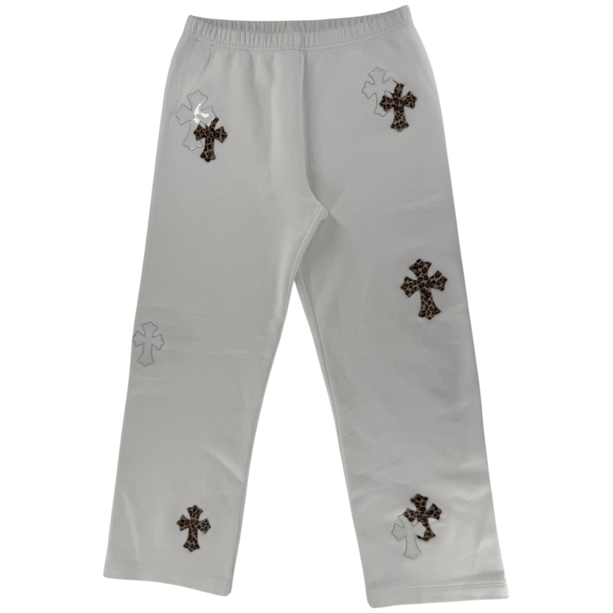 Chrome Hearts Leopard & White Leather Patch Sweatpants White