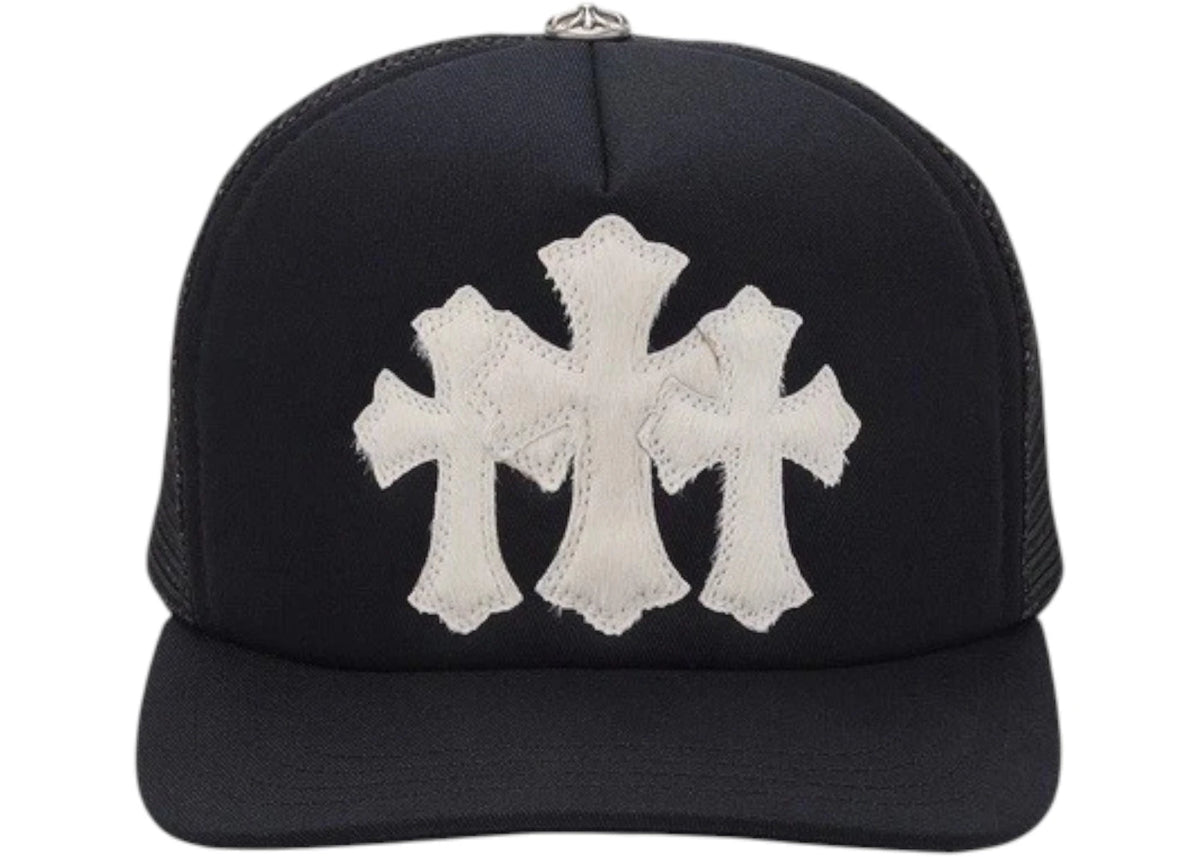 Chrome Hearts White Cemetery Cross CH Trucker Hat Black