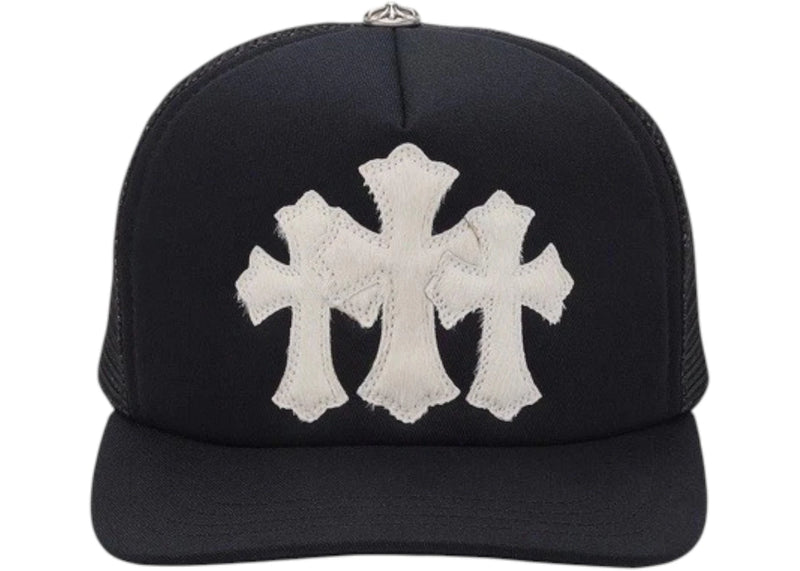 Chrome Hearts White Cemetery Cross CH Trucker Hat Black