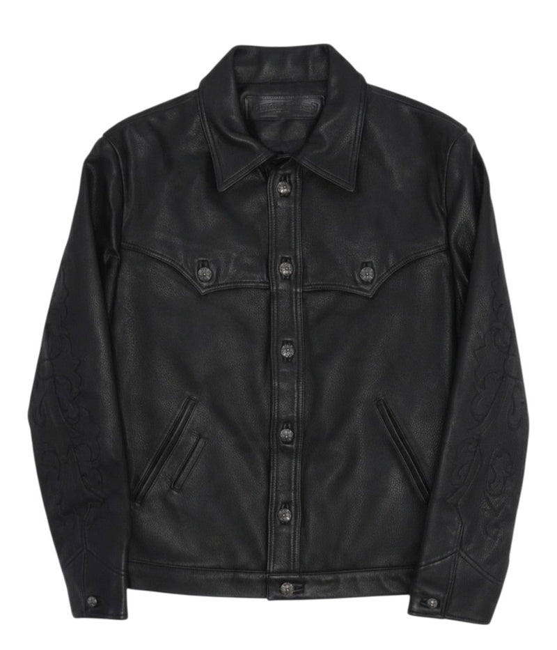 Chrome Hearts Floral Cross Patch Western Leather Jacket Black