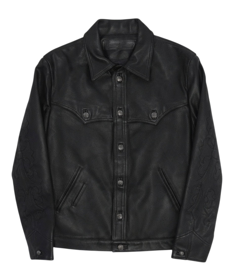 Chrome Hearts Floral Cross Patch Western Leather Jacket Black