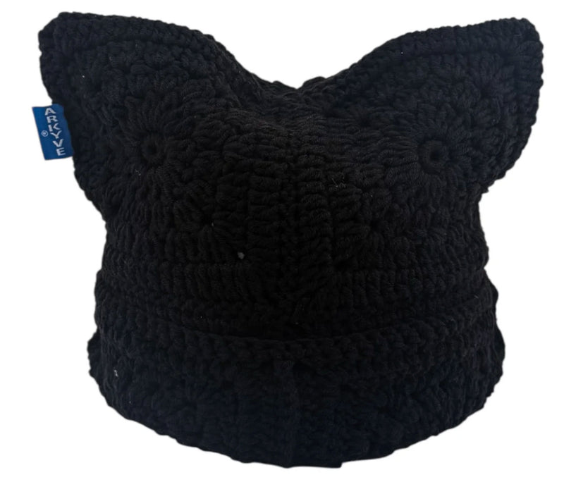 Arkyve Crochet Cat Hat Black