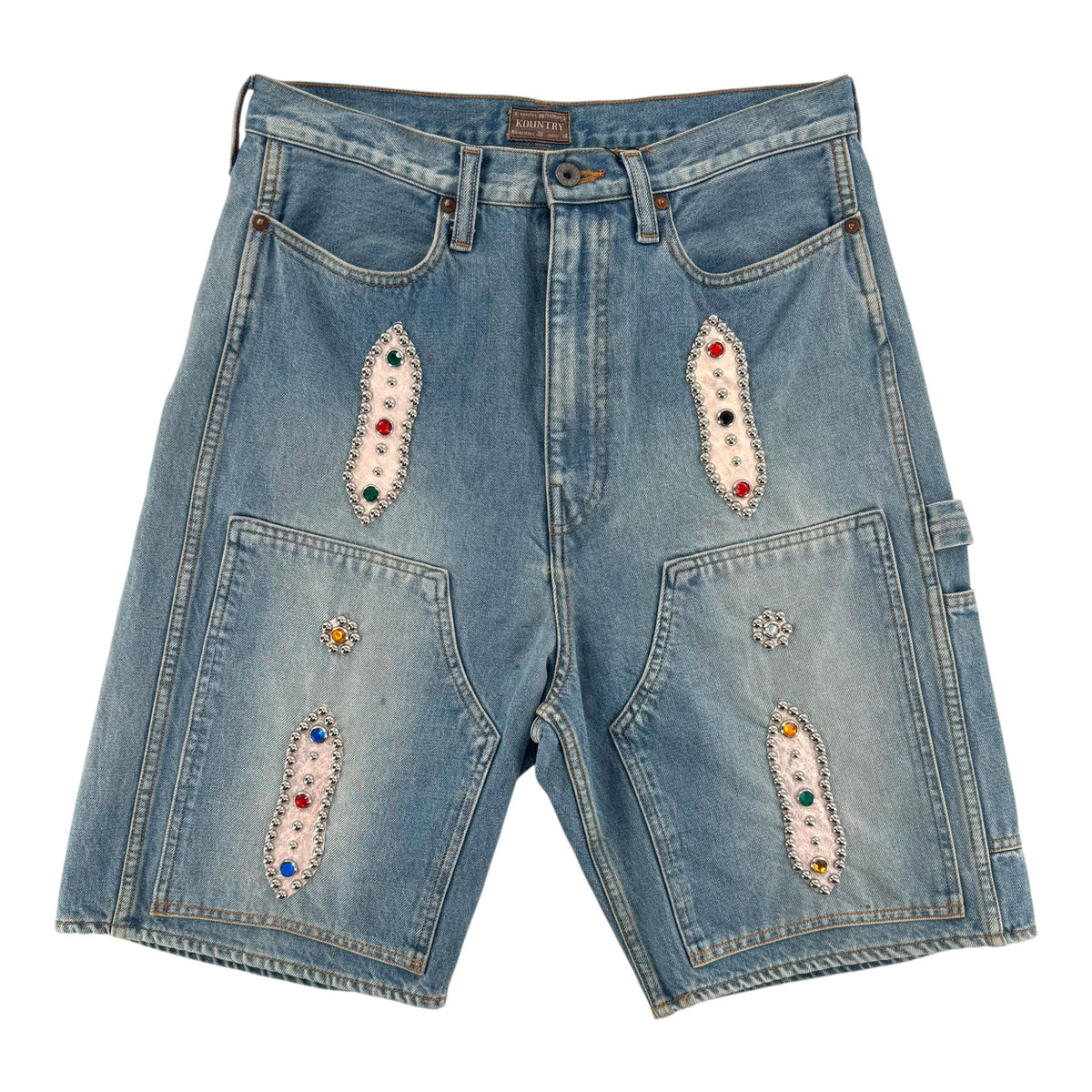 Kapital 14oz Denim STUDS Remake Shorts Light Indigo