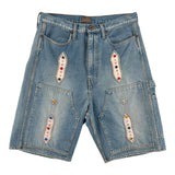 Kapital 14oz Denim STUDS Remake Shorts Light Indigo