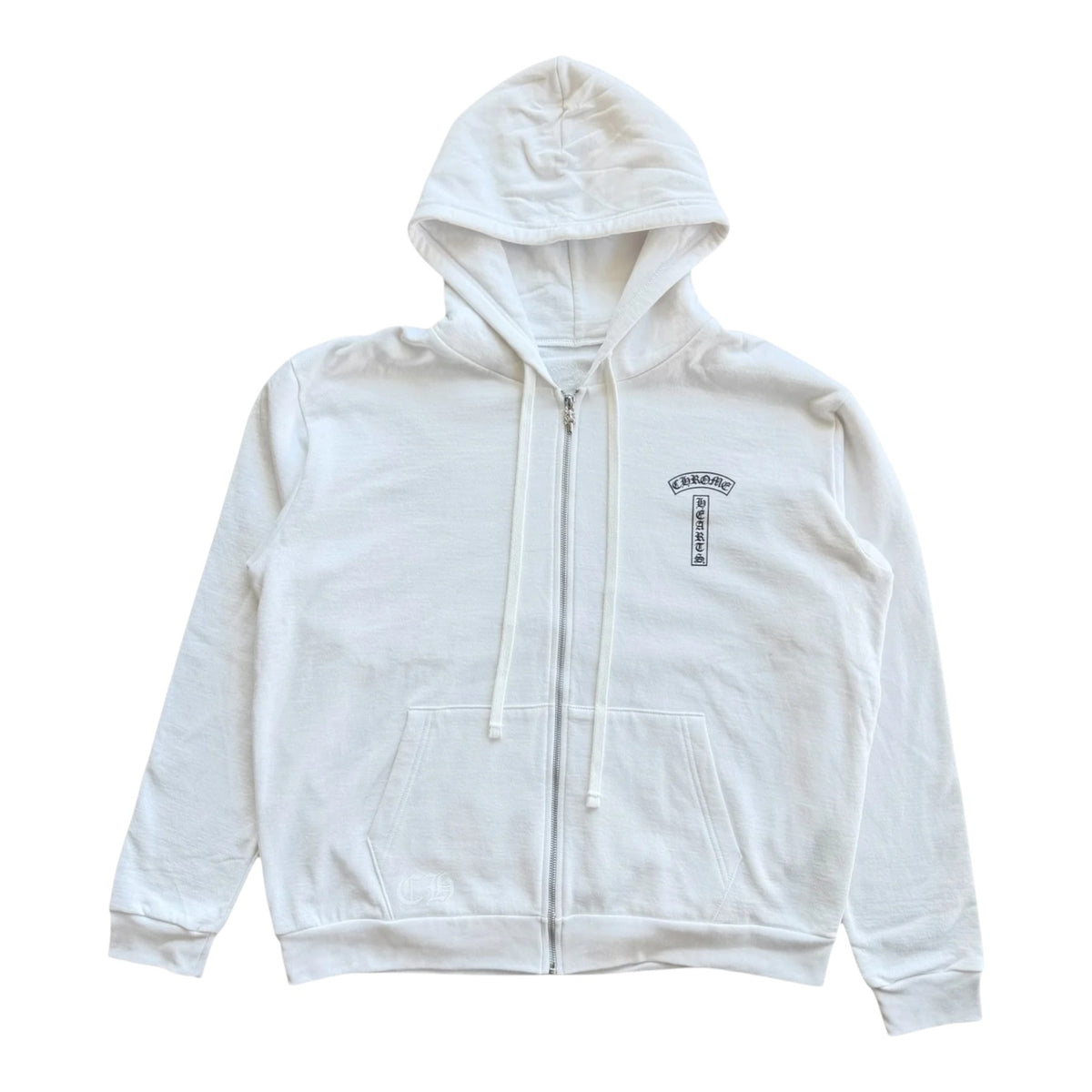 Chrome Hearts T-Bar Logo Zip Up Hoodie White