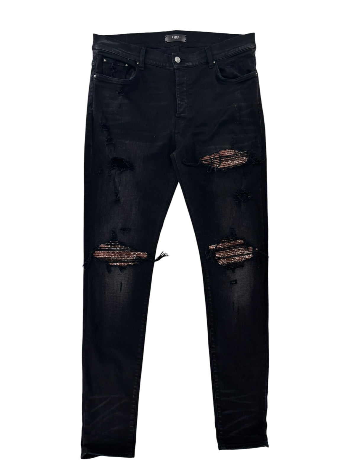 AMIRI MX1 Bandana Destroyed Skinny Fit Jeans Black/Brown