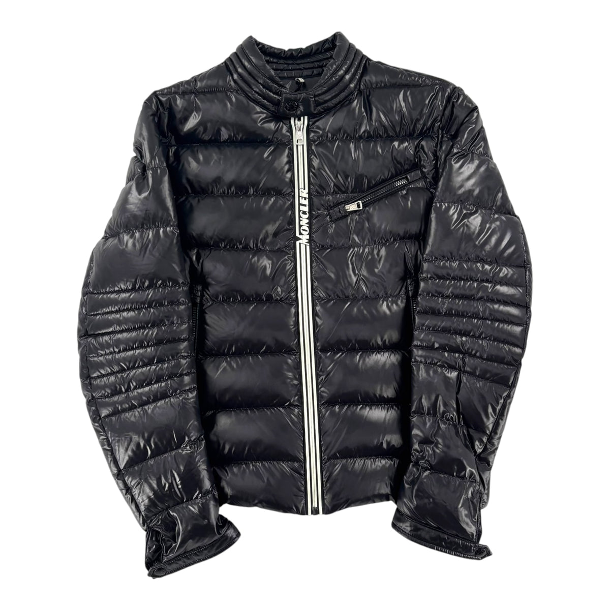 Moncler Logo Zip Puffer Coat Black