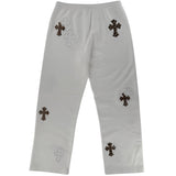Chrome Hearts Leopard & White Leather Patch Sweatpants White