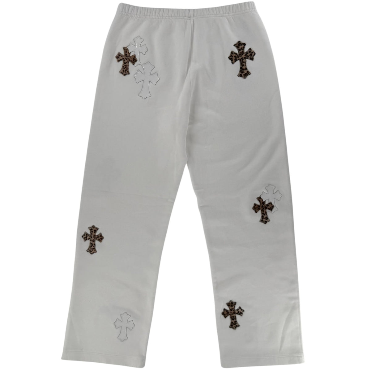 Chrome Hearts Leopard & White Leather Patch Sweatpants White