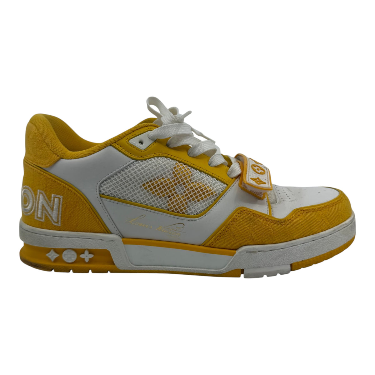 Louis Vuitton Trainer Low Velcro Strap Yellow Monogram Denim