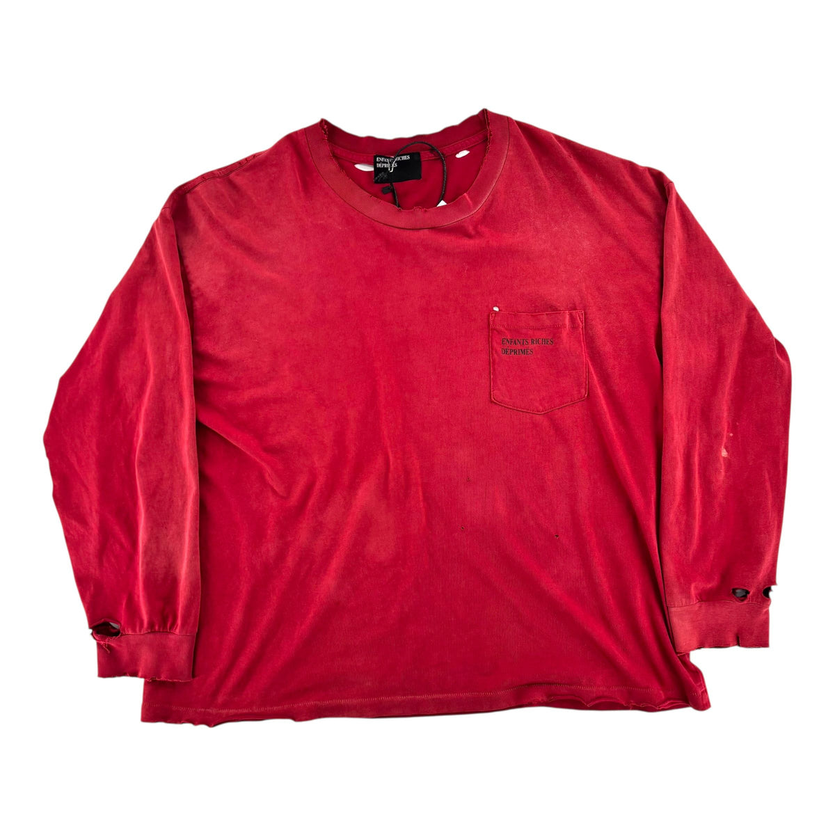 ERD Thrashed Logo Long-Sleeve Pocket T-Shirt Red