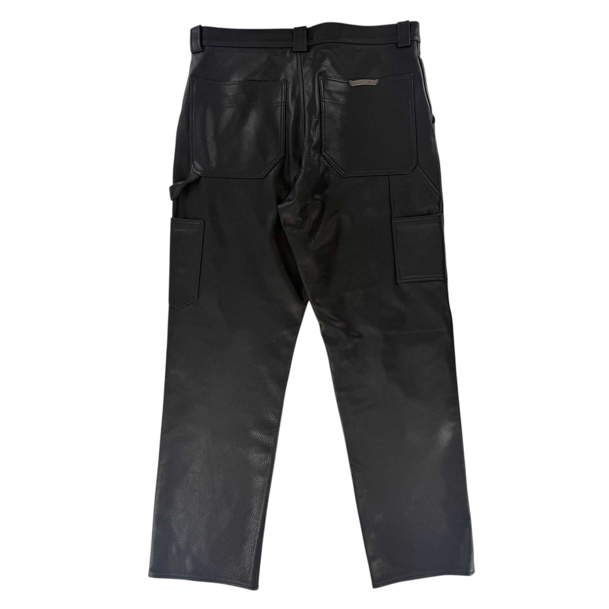 Chrome Hearts Fleur Knee Leather Carpenter Pants Black