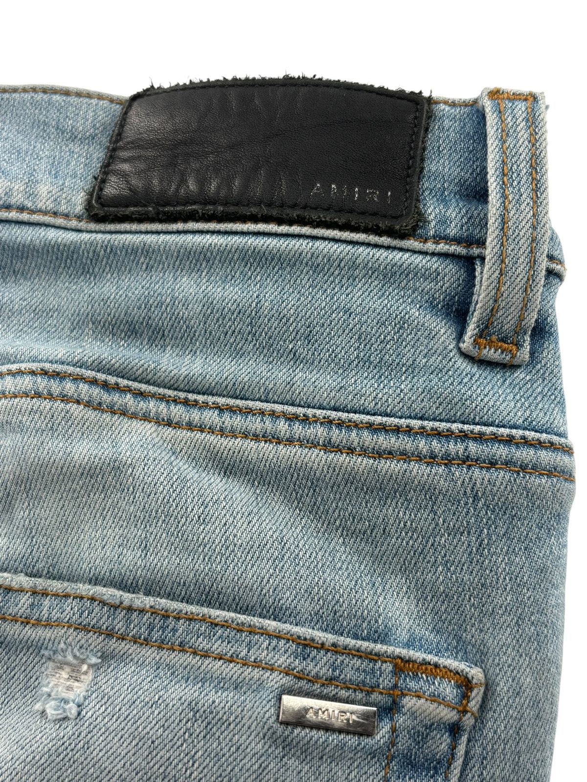 Amiri Mx1 Distressed Denim Blue Ribbed