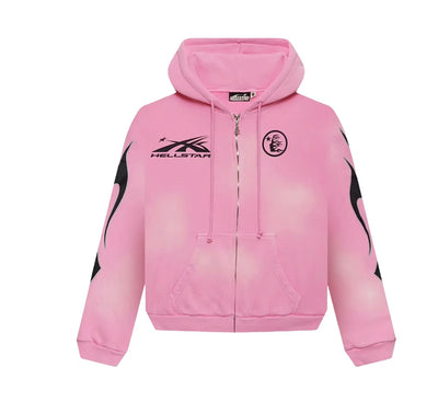 Hellstar Sports Flame Zip Up Hoodie Pink