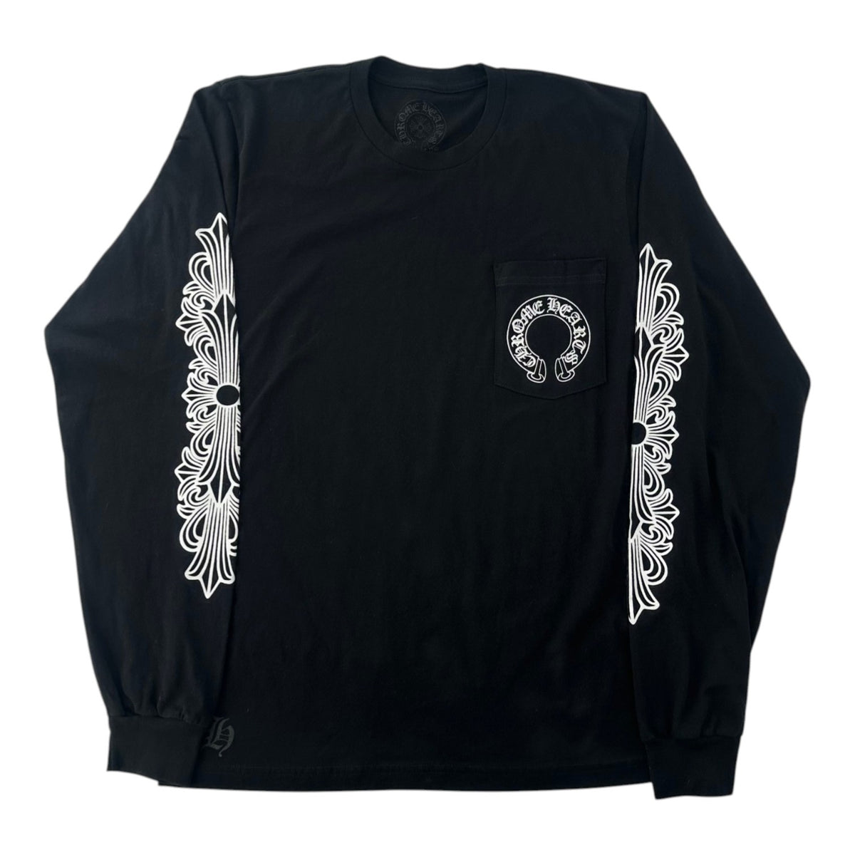 Chrome Hearts Horseshoe Floral Long-Sleeve Pocket Tee Black