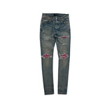 Amiri MX1 Cracked Pink Leather Patched Jean