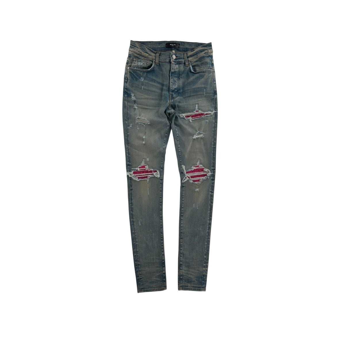Amiri MX1 Cracked Pink Leather Patched Jean