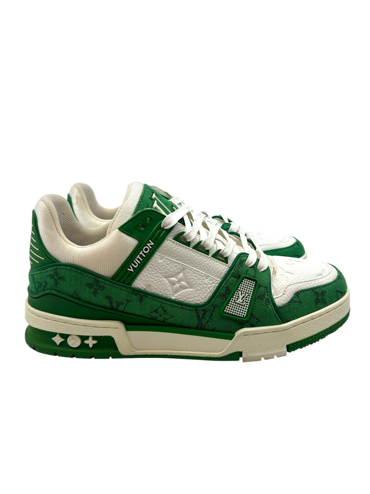 Louis Vuitton Trainer Green Monogram Denim White