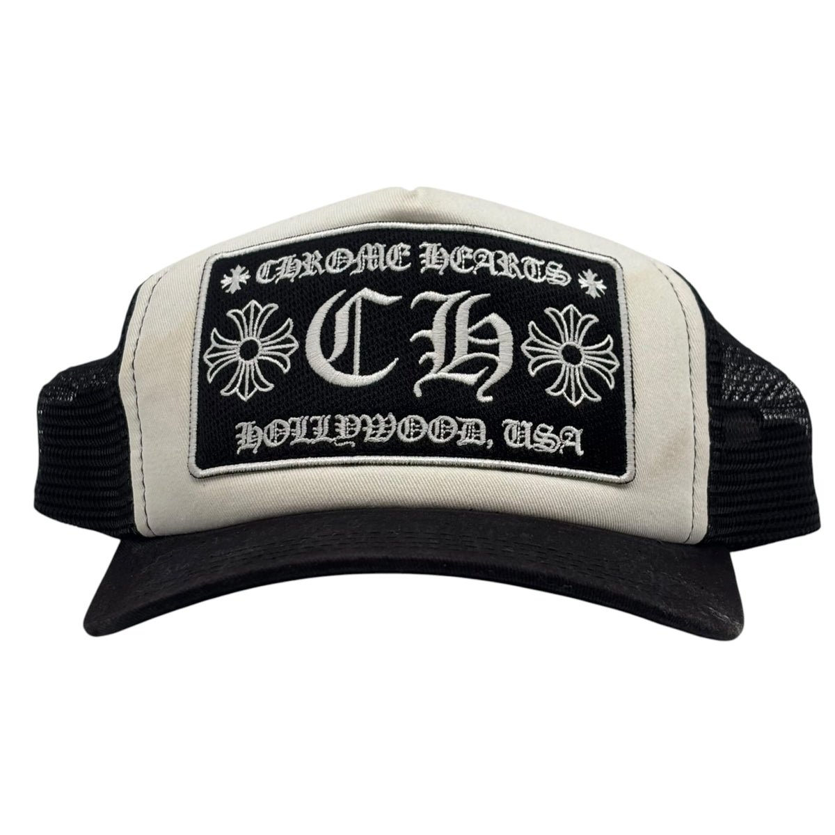 Chrome Hearts CH Hollywood Trucker Hat Black White